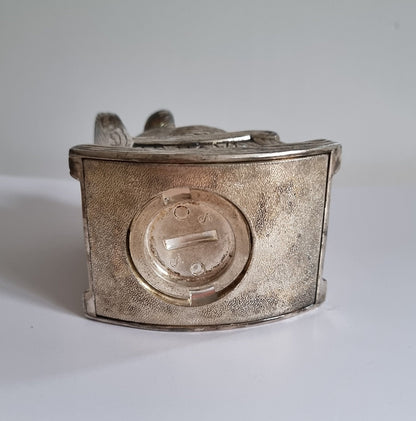 Vintage Silver Plated Teddy Bear In Rocking Chair Money Box/Piggy Bank