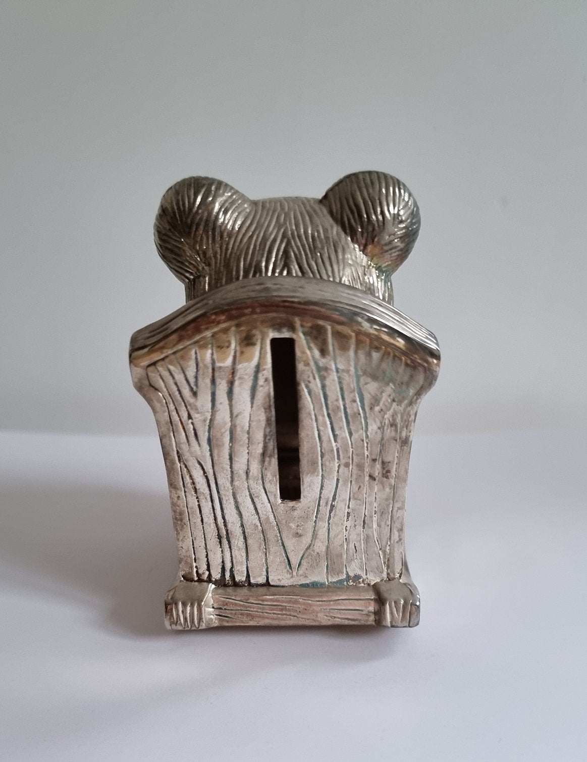 Vintage Silver Plated Teddy Bear In Rocking Chair Money Box/Piggy Bank