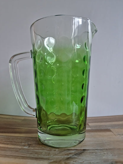 Retro Vintage Clear/Green Glass Jug In Polka Dot Design