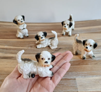 Set Of 5 Mid Century Miniature Porcelain Dog Figurines