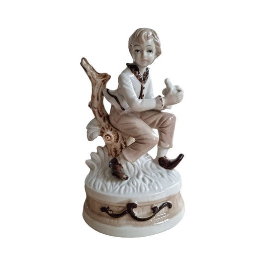 Vintage Porcelain Boy With Bird Figurine