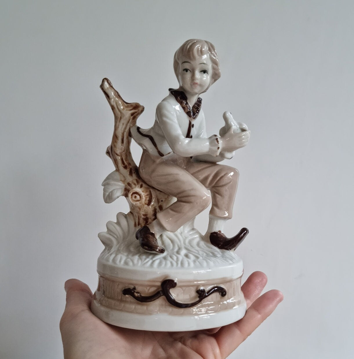 Vintage Porcelain Boy With Bird Figurine