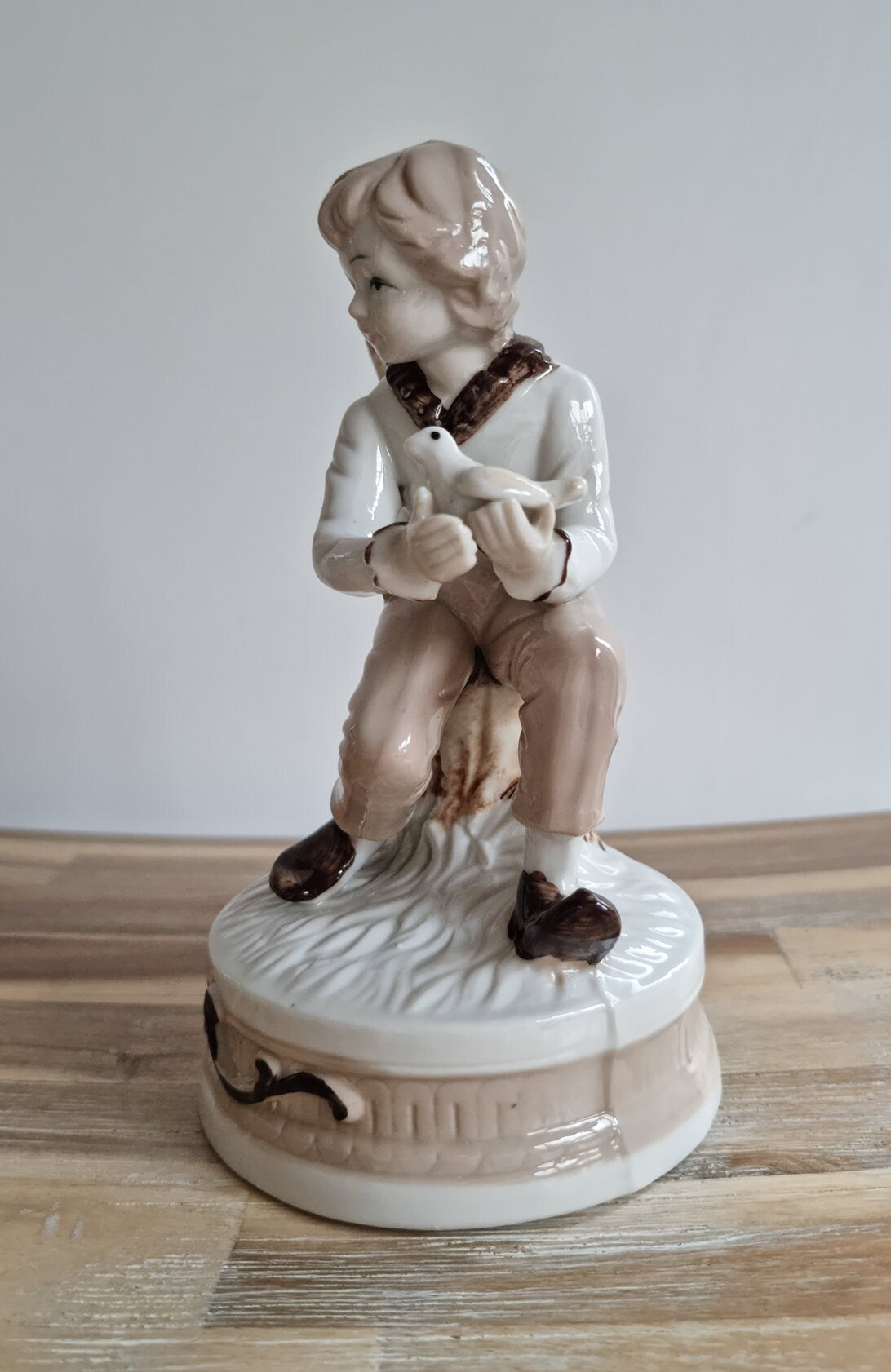 Vintage Porcelain Boy With Bird Figurine