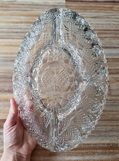 Mid Century French Lead Crystal Glass Divided Snack Server, Serving Plate/Dish