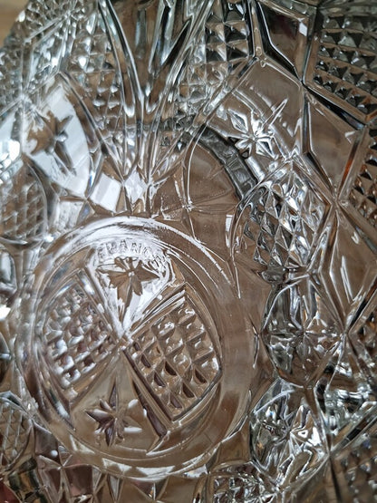 Mid Century French Lead Crystal Glass Divided Snack Server, Serving Plate/Dish