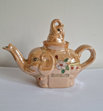 Vintage Chinese Pearlescent Lustreware Elephant Teapot