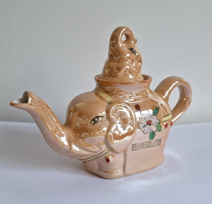 Vintage Chinese Pearlescent Lustreware Elephant Teapot