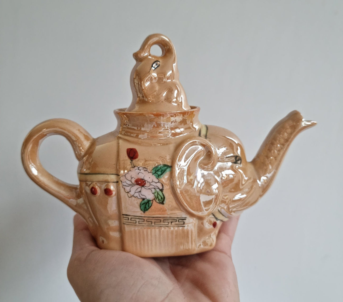 Vintage Chinese Pearlescent Lustreware Elephant Teapot