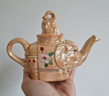 Vintage Chinese Pearlescent Lustreware Elephant Teapot