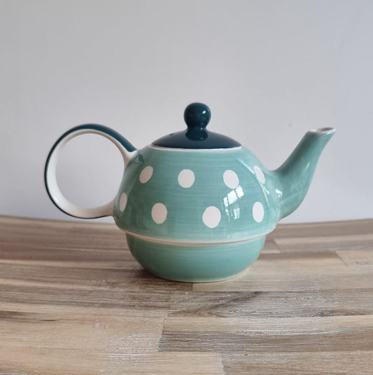 Whittard Of Chelsea Small Hand Painted Polka Dot Blue Teapot