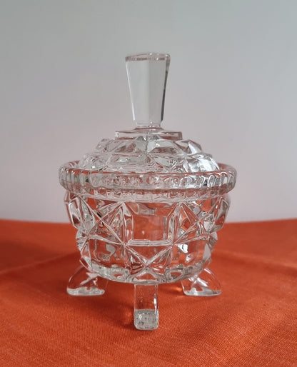 Vintage Footed Glass Sugar Bowl/Candy Dish With Lid