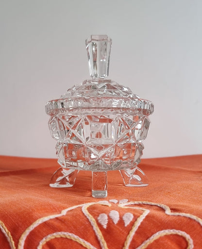 Vintage Footed Glass Sugar Bowl/Candy Dish With Lid