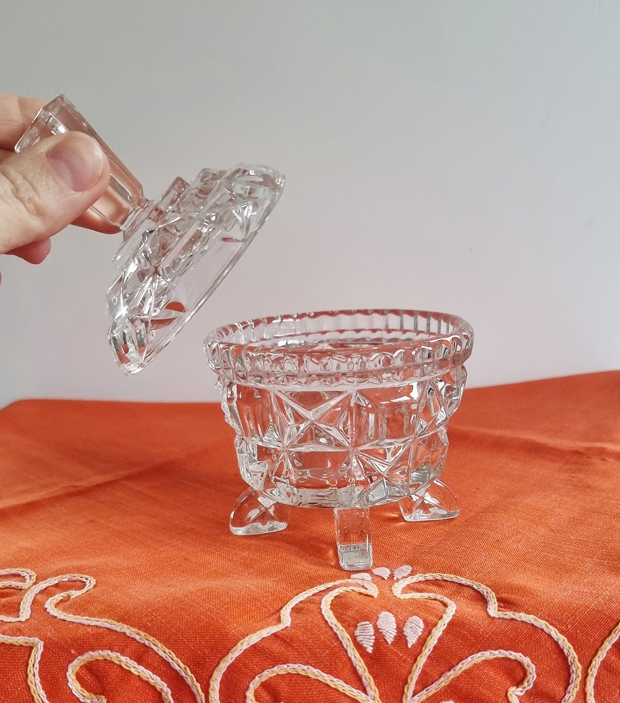 Vintage Footed Glass Sugar Bowl/Candy Dish With Lid