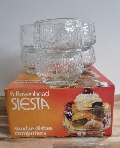 Vintage Ravenhead Siesta Glass Dessert Bowls/Sundae Dishes