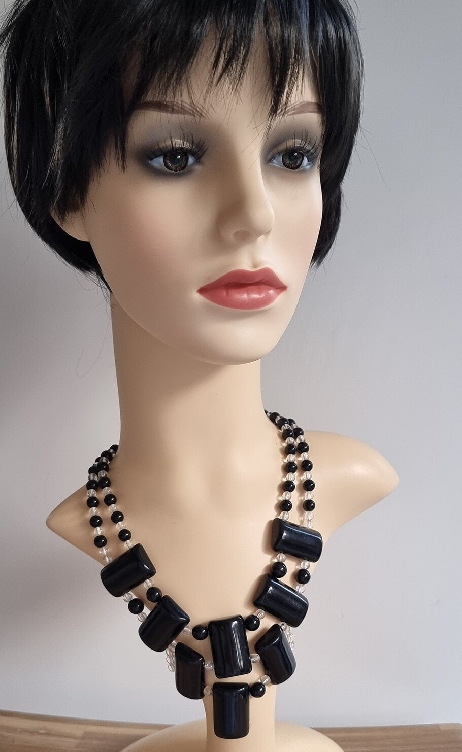 Retro Black/Clear Plastic Beads Statement Necklace