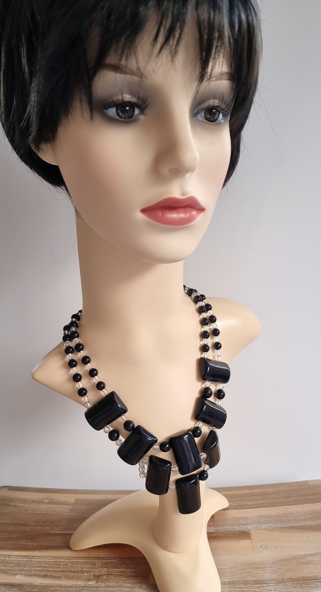 Retro Black/Clear Plastic Beads Statement Necklace