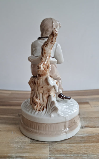 Vintage Porcelain Boy With Bird Figurine