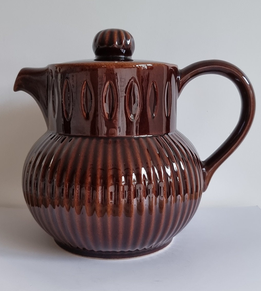 Large Retro Ceramic Teapot In Brown