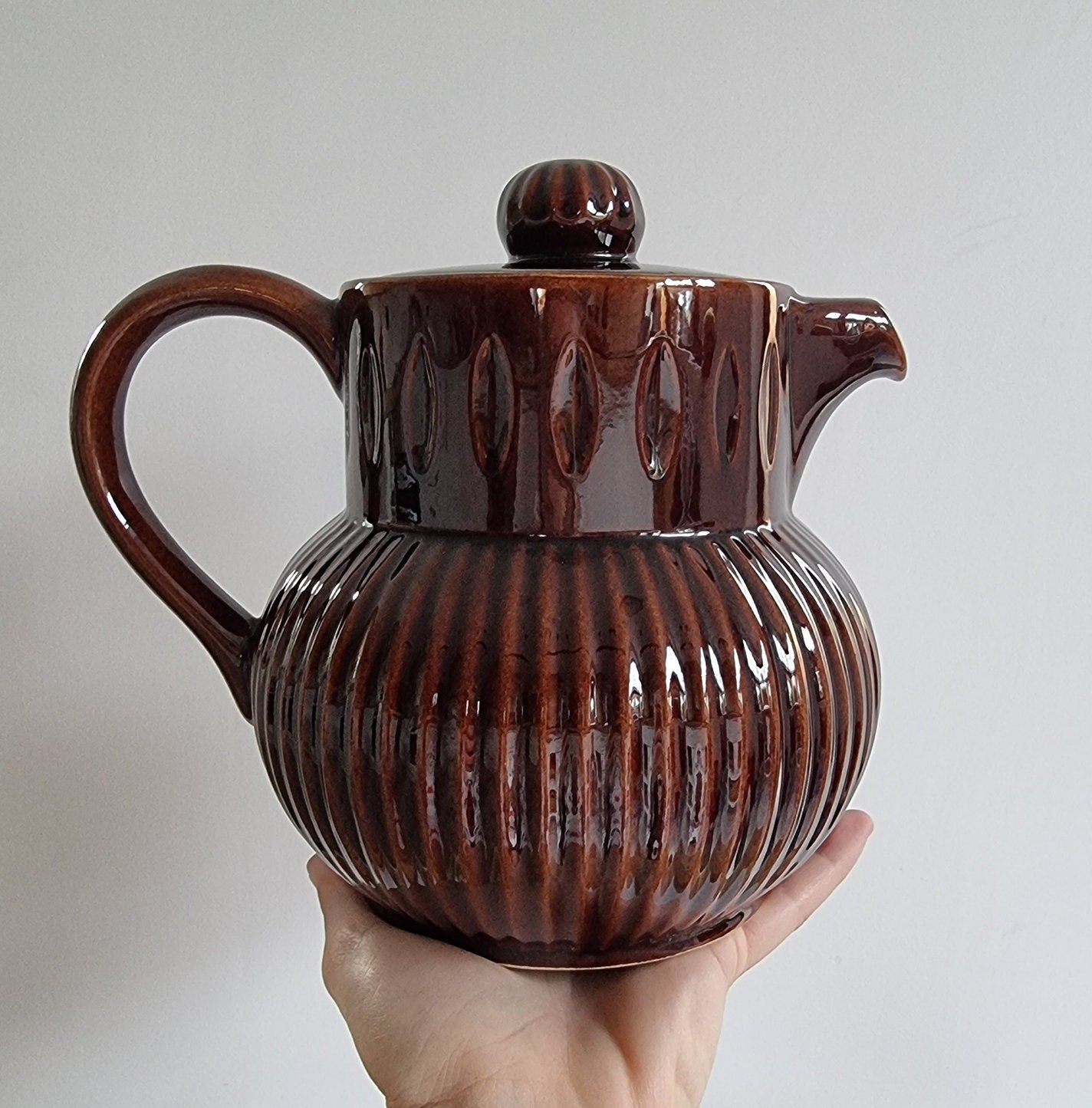 Large Retro Ceramic Teapot In Brown