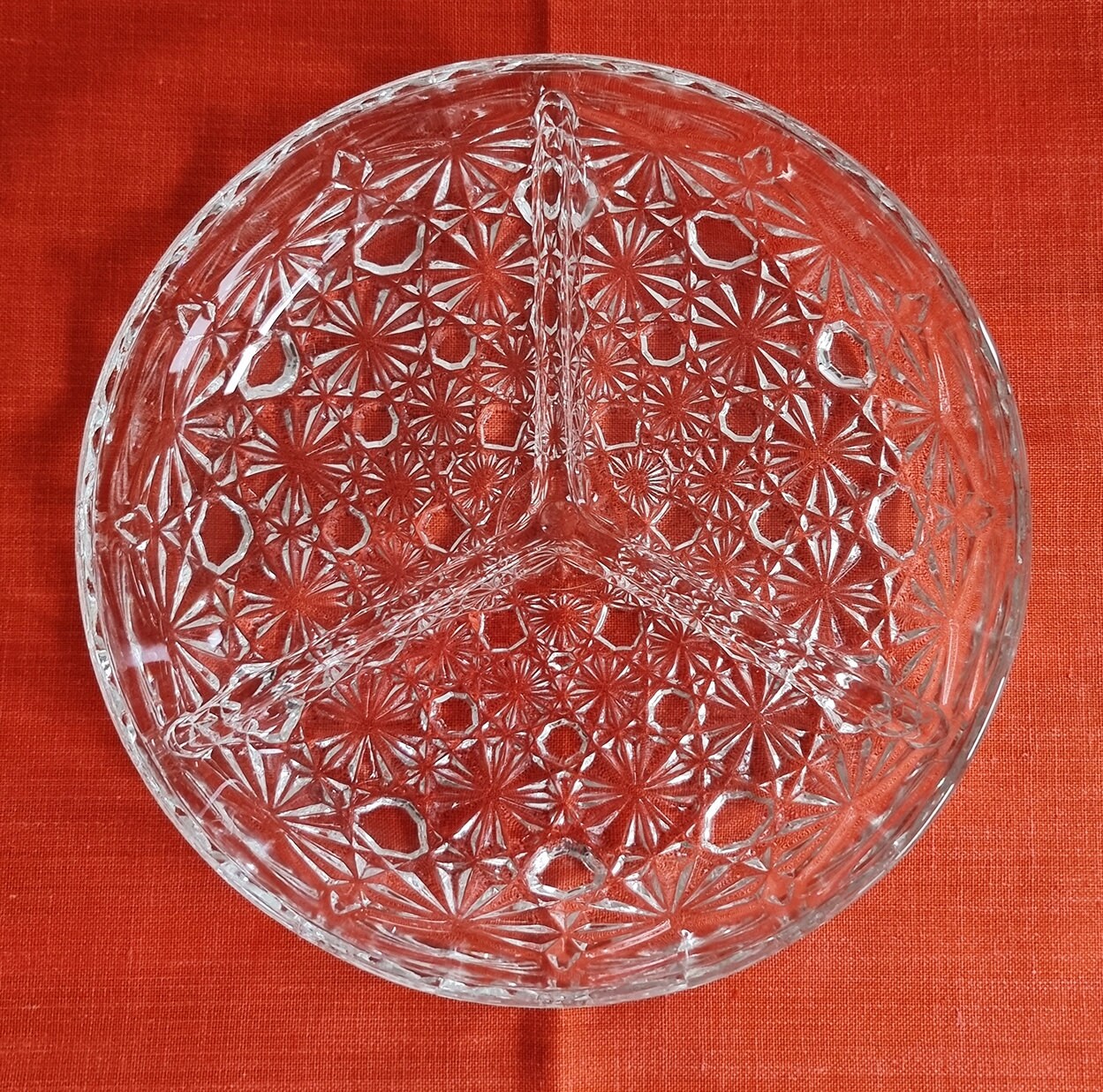 Mid-Century French Lead Crystal Glass Divided Snack Server, Serving Plate/Dish