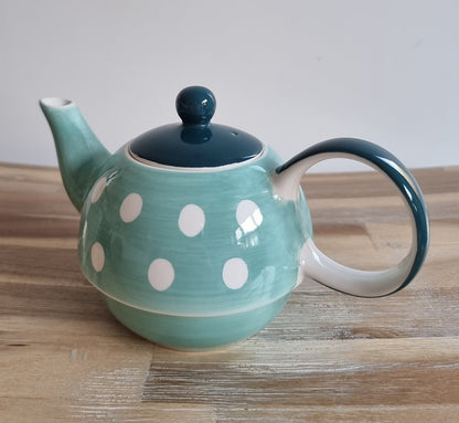 Whittard Of Chelsea Small Hand Painted Polka Dot Blue Teapot