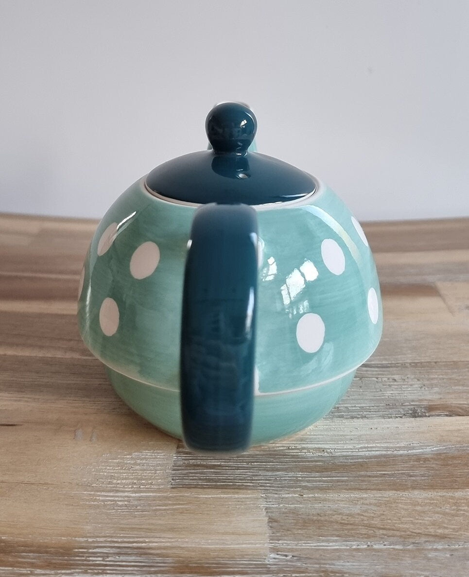 Whittard Of Chelsea Small Hand Painted Polka Dot Blue Teapot