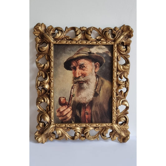 Vintage Peerart Fine Reproduction Framed Print Portrait Of A Man Smoking A Pipe