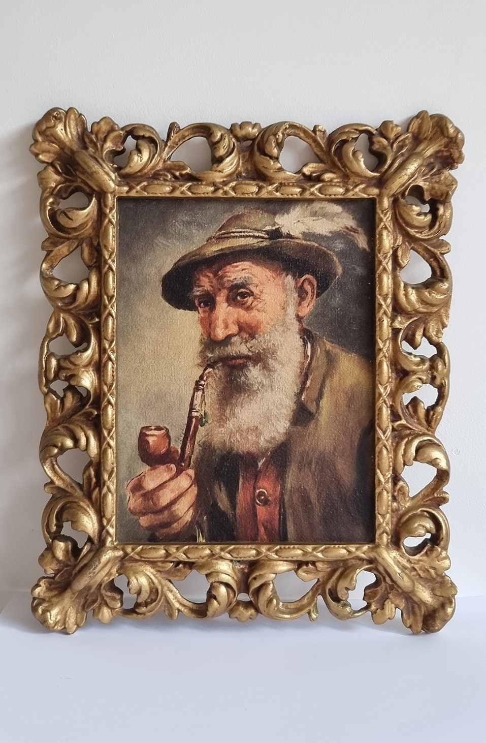 Vintage Peerart Fine Reproduction Framed Print Portrait Of A Man Smoking A Pipe