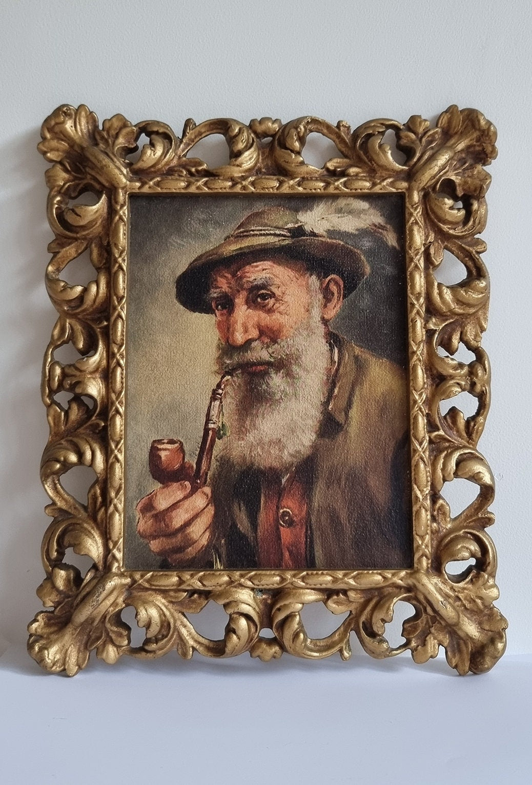 Vintage Peerart Fine Reproduction Framed Print Portrait Of A Man Smoking A Pipe