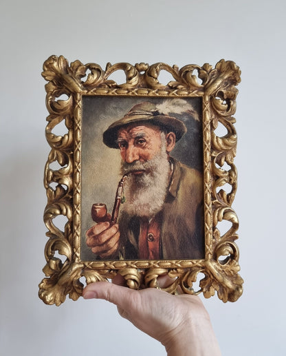 Vintage Peerart Fine Reproduction Framed Print Portrait Of A Man Smoking A Pipe