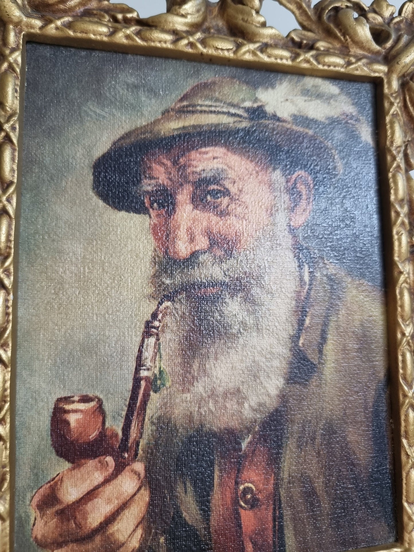 Vintage Peerart Fine Reproduction Framed Print Portrait Of A Man Smoking A Pipe