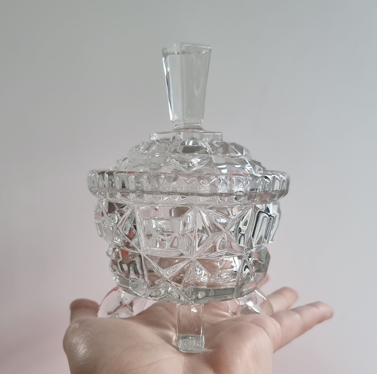 Vintage Footed Glass Sugar Bowl/Candy Dish With Lid