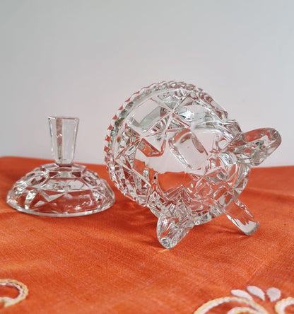 Vintage Footed Glass Sugar Bowl/Candy Dish With Lid