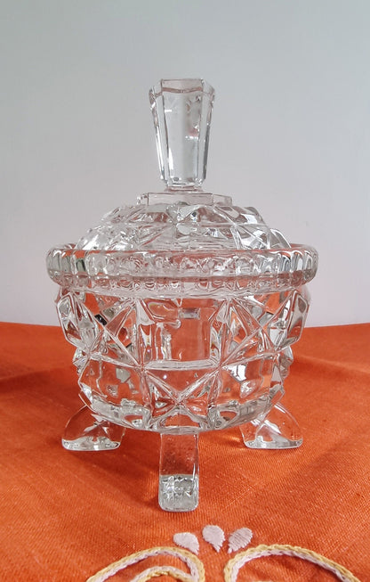 Vintage Footed Glass Sugar Bowl/Candy Dish With Lid