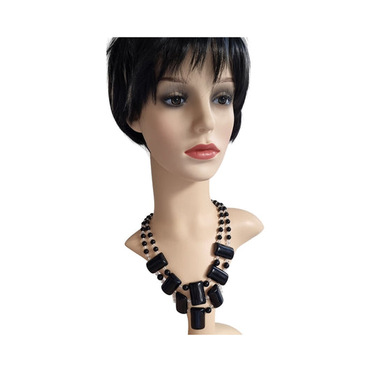 Retro Black/Clear Plastic Beads Statement Necklace