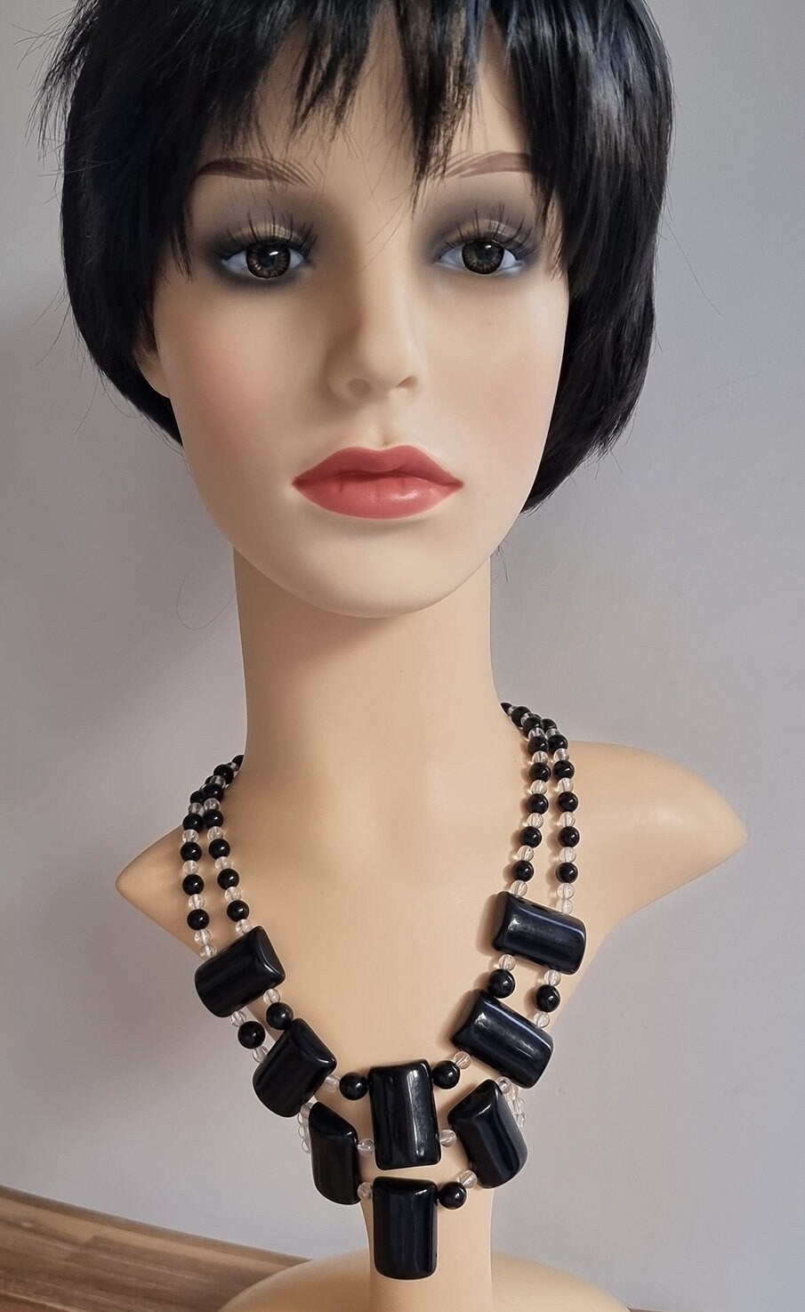 Retro Black/Clear Plastic Beads Statement Necklace