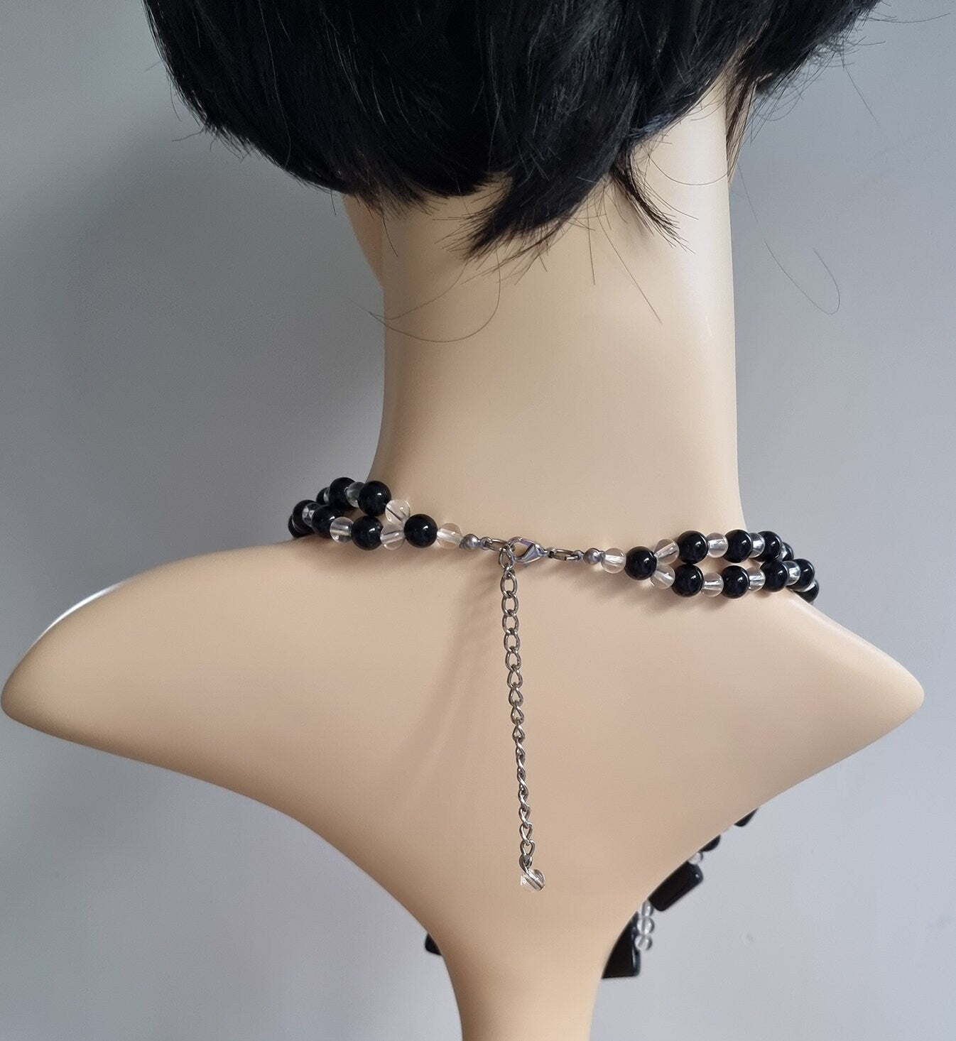 Retro Black/Clear Plastic Beads Statement Necklace