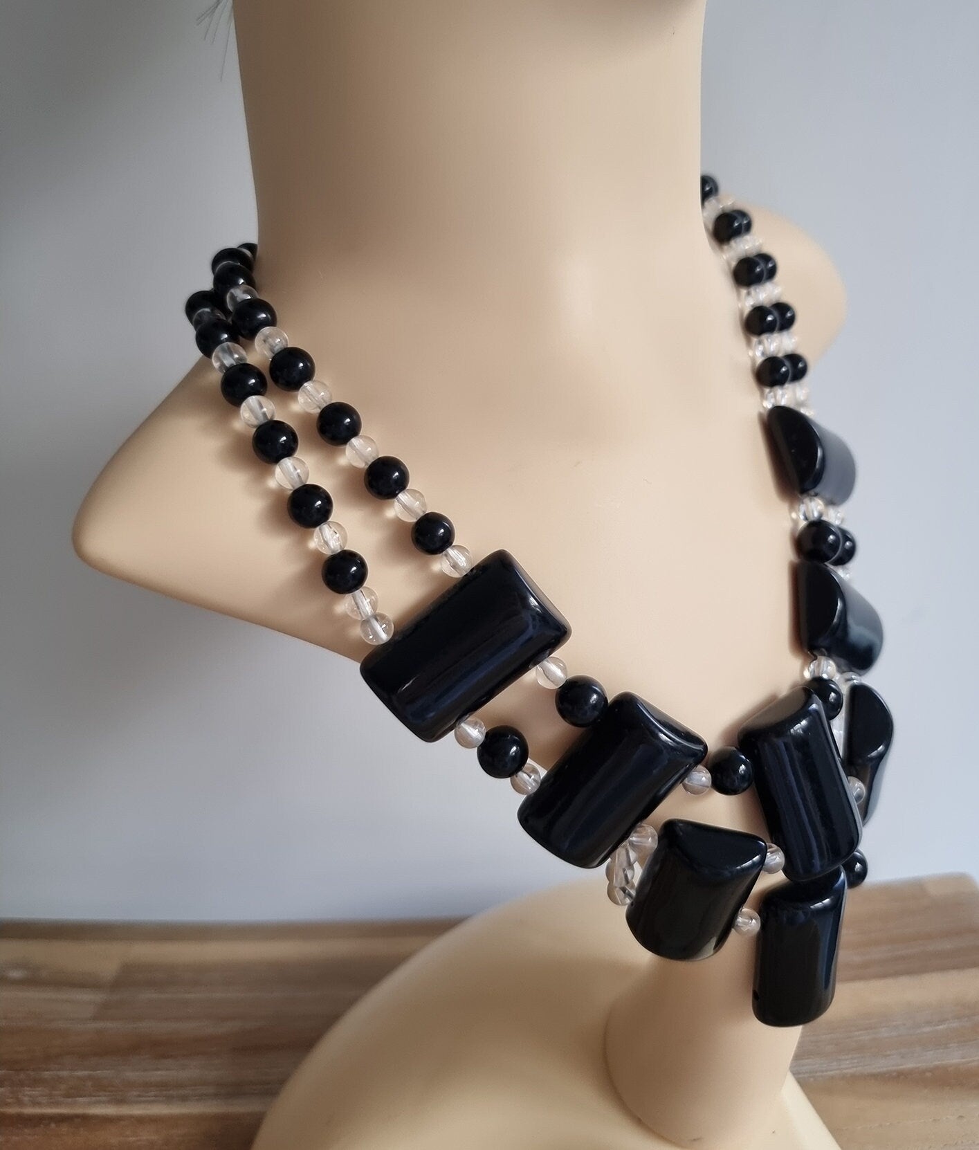 Retro Black/Clear Plastic Beads Statement Necklace