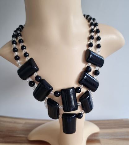 Retro Black/Clear Plastic Beads Statement Necklace