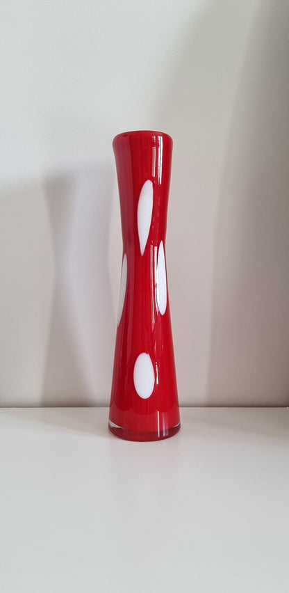 Retro Funky Pop Art Red/White Glass Vase