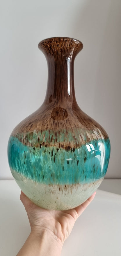 Vintage Three Colour Mottled Art Glass Vase