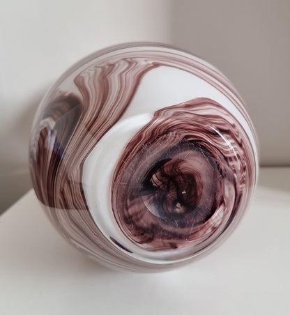 Vintage Maroon & White Wave/Marble Effect Glass Art Vase