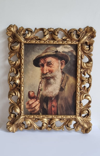 Vintage Peerart Fine Reproduction Framed Print Portrait Of A Man Smoking A Pipe