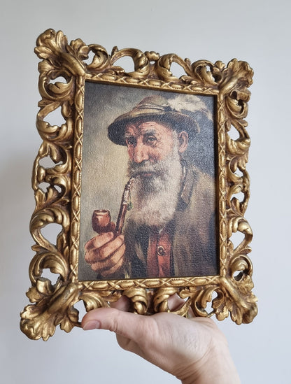 Vintage Peerart Fine Reproduction Framed Print Portrait Of A Man Smoking A Pipe