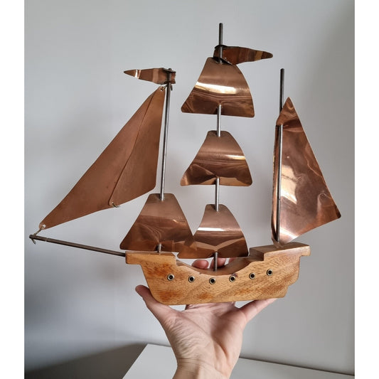 Vintage Copper & Wood Sailing Boat/Ship Sculpture