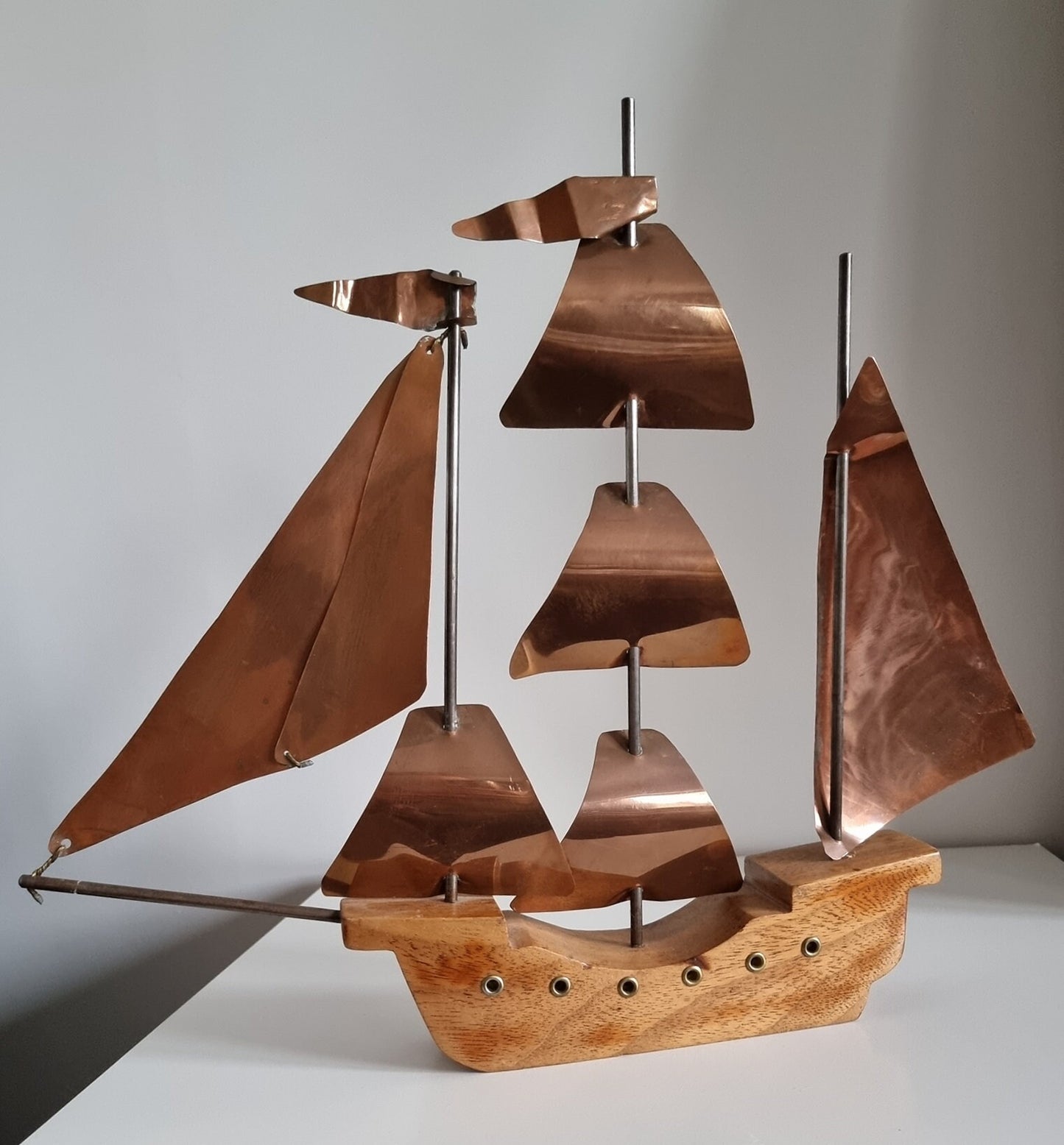 Vintage Copper & Wood Sailing Boat/Ship Sculpture