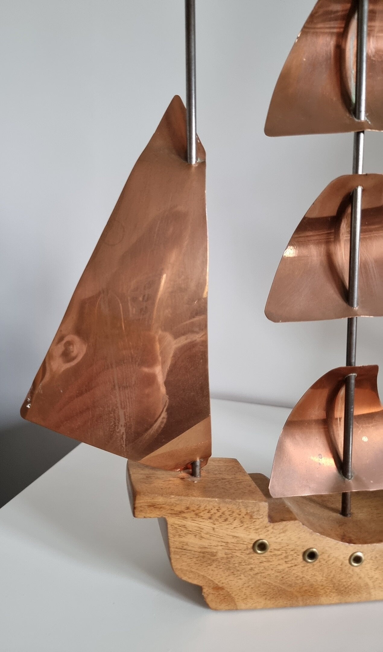 Vintage Copper & Wood Sailing Boat/Ship Sculpture