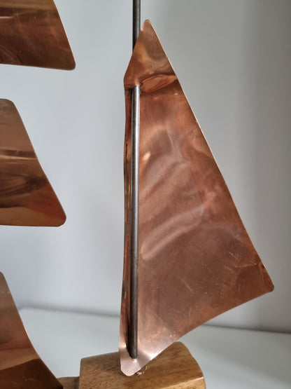 Vintage Copper & Wood Sailing Boat/Ship Sculpture