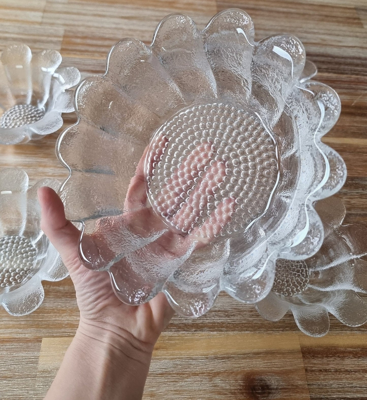 Set Of Five Vintage Dartington Daisy Crystal Glass Serving Bowls By Frank Thrower