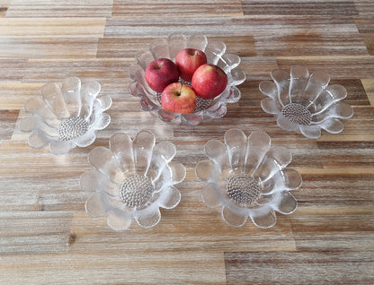 Set Of Five Vintage Dartington Daisy Crystal Glass Serving Bowls By Frank Thrower